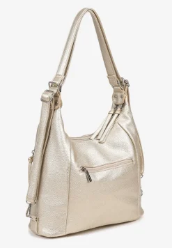 Złota Torebka Hobo z Paskiem z Możliwością Regulacji Zdobiona Suwakami Tenina