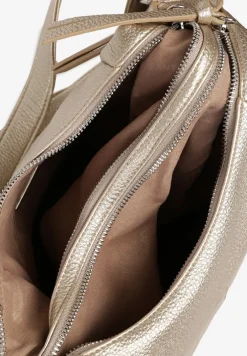 Złota Torebka Hobo z Paskiem z Możliwością Regulacji Zdobiona Suwakami Tenina