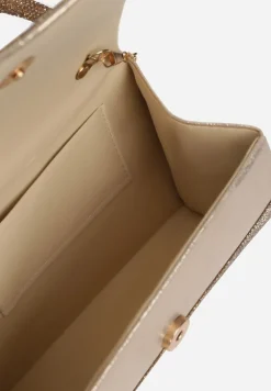 Złota Torebka Koktajlowa z Rączką Wysadzana Cyrkoniami z Łańcuszkiem Halorea