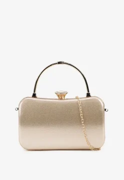 Złota Torebka Kopertówka z Ozdobną Rączką i Cyrkoniowym Zatrzaskiem Riverdi