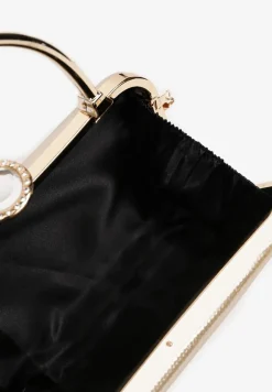 Złota Torebka Kopertówka z Ozdobną Rączką i Cyrkoniowym Zatrzaskiem Riverdi