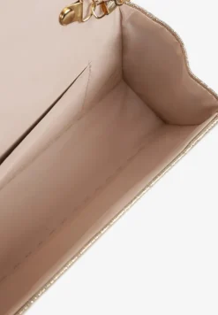 Złota Torebka Kopertówka z Łańcuszkiem i Rączką Zapinana na Zatrzask Ozdobiona Cyrkoniami Uvatia