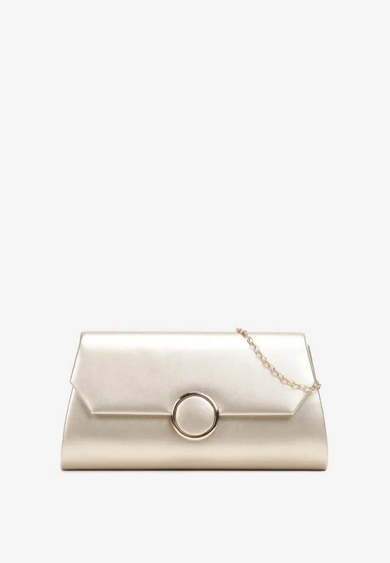 Złota Torebka Kopertówka z Magnetyczną Klapą i Odpinanym Łańcuszkiem Ahora