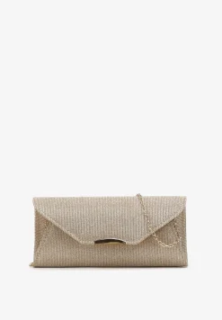 Złota Torebka Kopertówka z Metalicznej Nici z Łańcuszkiem Elettiza