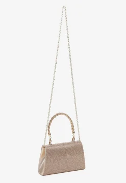 Złota Torebka na Ramię z Długim Paskiem i Rączką Ozdobiona Cyrkoniami Zalagia