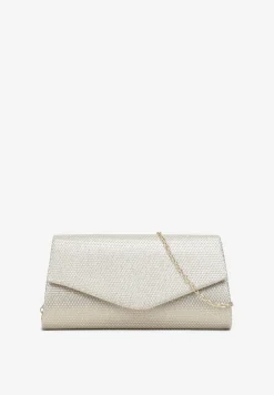 Złota Torebka o Fasonie Kopertówki z Brokatowym Zdobieniem Gracenia