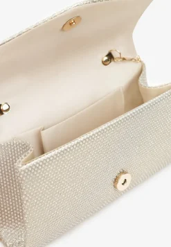 Złota Torebka o Fasonie Kopertówki z Brokatowym Zdobieniem Gracenia