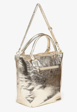 Złota Torebka Shopperka z Bawełną Ozdobiona Połyskiem Acredde