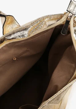 Złota Torebka Shopperka z Bawełną Ozdobiona Połyskiem Acredde