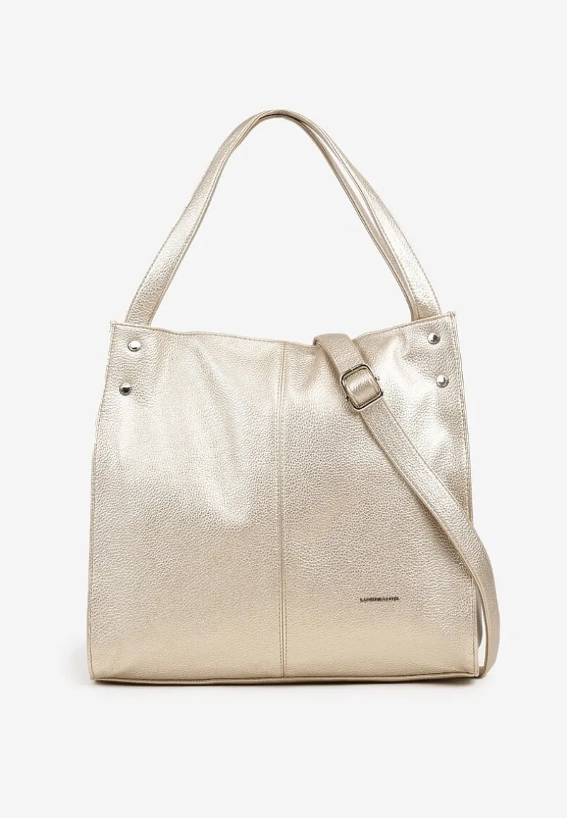 Złota Torebka w Typie Shopper z Paskiem i Rączką Soreline