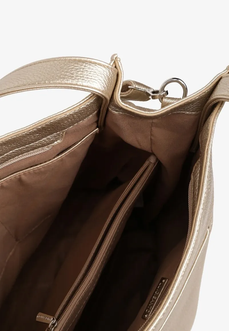 Złota Torebka w Typie Shopper z Paskiem i Rączką Soreline