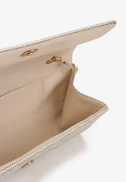 Złota Wieczorowa Torebka na Łańcuszku z Brokatem Inesas