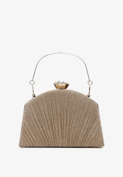 Złota Wieczorowa Torebka Ozdobiona Brokatem i Kruształkiem Beliha