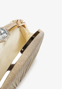 Złota Wieczorowa Torebka Ozdobiona Brokatem i Kruształkiem Beliha