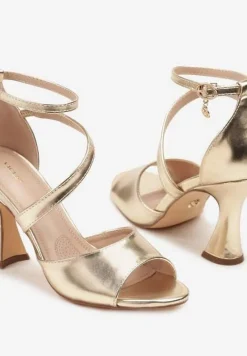 Złote Asymetryczne Sandały Vices na Obcasie Typu Klepsydra Sarolise