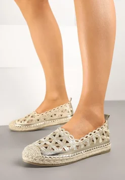 Złote Ażurowe Espadryle Ozdobione Plecionką Meranovia