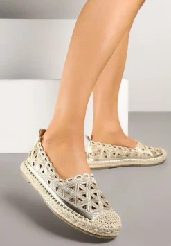 Złote Ażurowe Espadryle Ozdobione Plecionką Meranovia