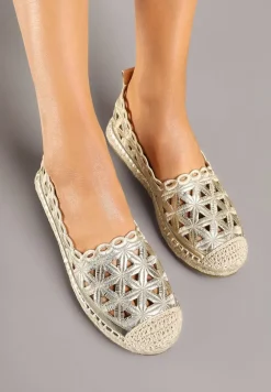 Złote Ażurowe Espadryle Ozdobione Plecionką Meranovia
