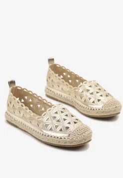 Złote Ażurowe Espadryle Ozdobione Plecionką Meranovia