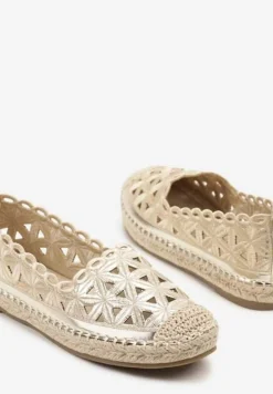 Złote Ażurowe Espadryle Ozdobione Plecionką Meranovia