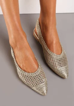 Złote Ażurowe Sandały z Odkrytą Piętą i Szpiczastym Noskiem Olpia