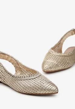 Złote Ażurowe Sandały z Odkrytą Piętą i Szpiczastym Noskiem Olpia