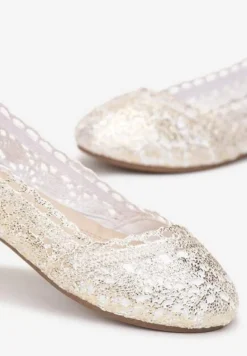 Złote Balerinki Koronkowe Sham