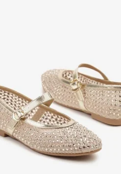Złote Balerinki z Siateczkową Cholewką z Cyrkoniami Adislena