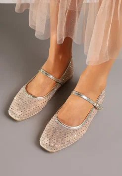 Złote Balerinki z Siateczki Ozdobione Cyrkoniami Felorwia