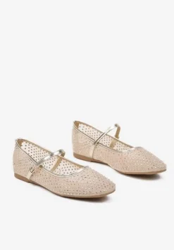 Złote Balerinki z Siateczki Ozdobione Cyrkoniami Felorwia