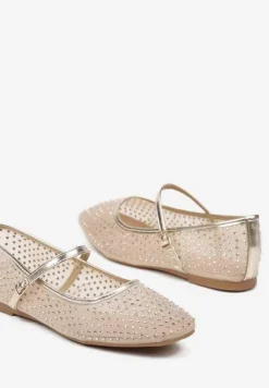 Złote Balerinki z Siateczki Ozdobione Cyrkoniami Felorwia