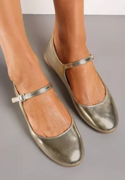 Złote Balerinki z Zapięciem na Sprzączkę z Ekozamszu Loraleima