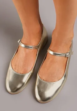 Złote Balerinki z Zapięciem na Sprzączkę z Ekozamszu Loraleima