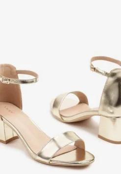 Złote Basicowe Sandały na Słupku Vices z Paskiem Wokół Kostki Varhira