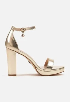 Złote Basicowe Sandały Vices na Platformie i Słupku Taeli