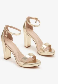 Złote Basicowe Sandały Vices na Platformie i Słupku Taeli