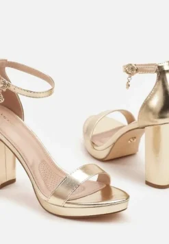 Złote Basicowe Sandały Vices na Platformie i Słupku Taeli