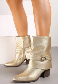 Złote Botki na Słupku z Klamrą i Wywiniętą Cholewką Nevelorae