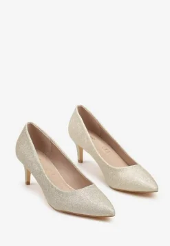 Złote Brokatowe Czółenka na Szpilce Vices z Wkładką ze Skóry Naturalnej Editiria