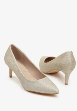 Złote Brokatowe Czółenka na Szpilce Vices z Wkładką ze Skóry Naturalnej Editiria