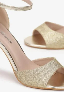 Złote Brokatowe Sandały Vices na Szpilce z Okrągłym Noskiem Katoria