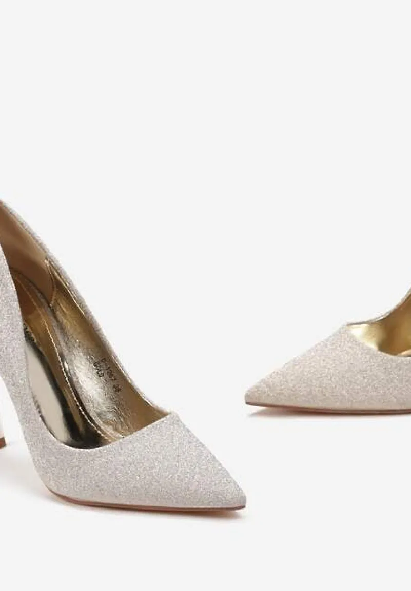 Złote Brokatowe Szpilki na Metalicznym Obcasie Rosadi