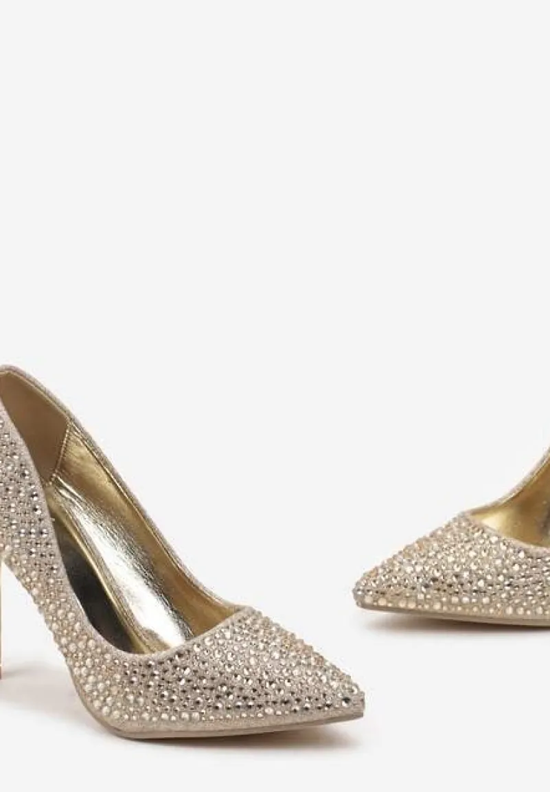 Złote Brokatowe Szpilki w Cyrkonie Frodan