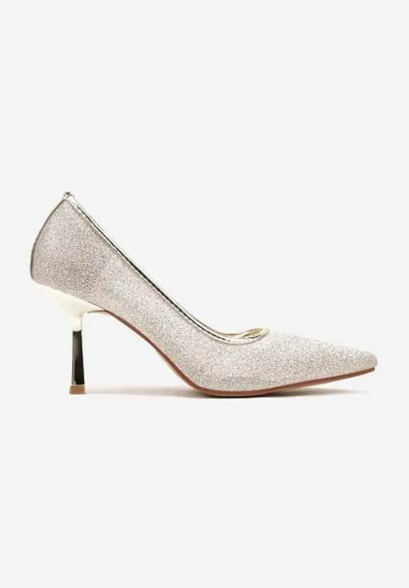 Złote Brokatowe Szpilki ze Szpiczastym Noskiem Nelmarra