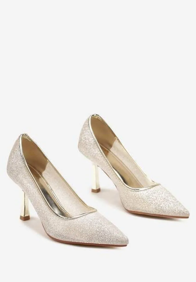 Złote Brokatowe Szpilki ze Szpiczastym Noskiem Nelmarra