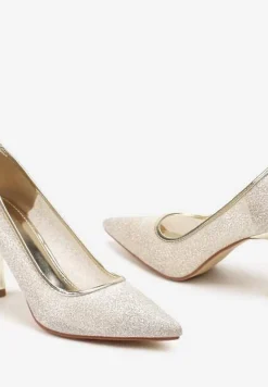 Złote Brokatowe Szpilki ze Szpiczastym Noskiem Nelmarra