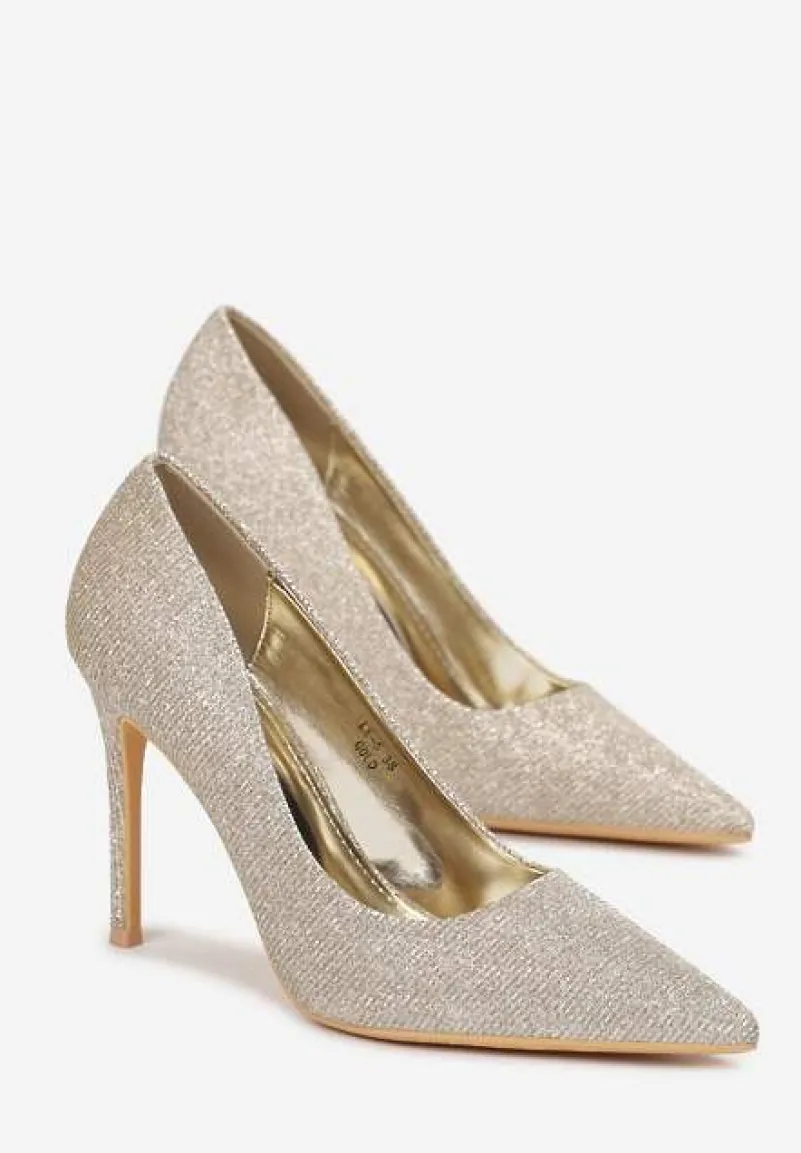 Złote Brokatowe Szpilki ze Szpiczastym Noskiem Dazzla