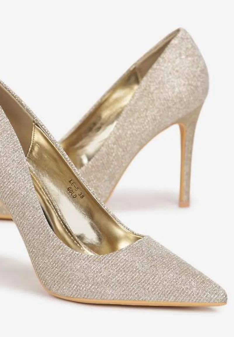 Złote Brokatowe Szpilki ze Szpiczastym Noskiem Dazzla