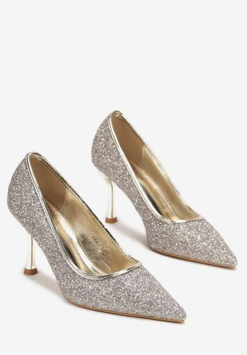 Złote Brokatowe Szpilki ze Szpiczastym Noskiem Domazina