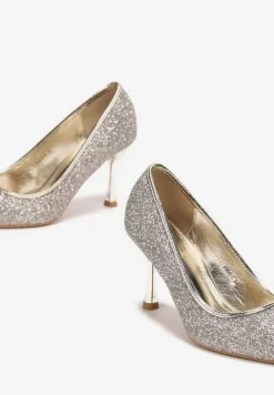 Złote Brokatowe Szpilki ze Szpiczastym Noskiem Domazina